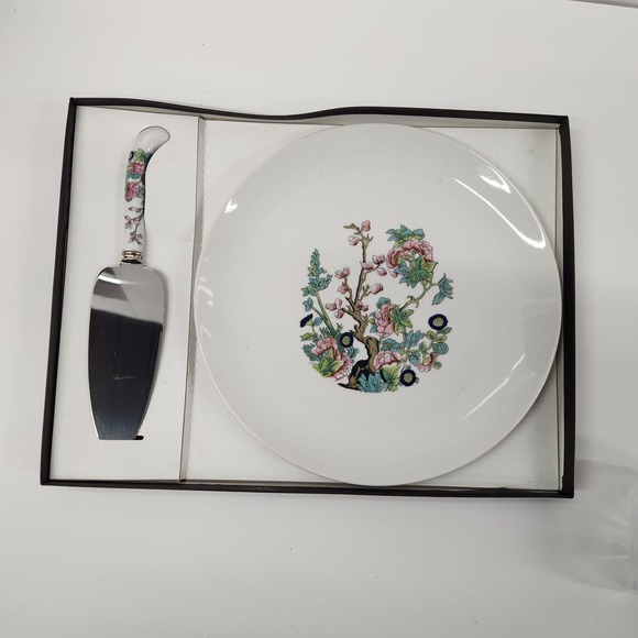 House of Prill Indian Tree Cake Server Set White Porcelain Vintage - Picture 3 of 8